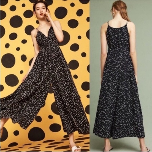 NWOT Anthropologie Maeve Finley Wide Leg Black White Polla Dot Flowy Jumpsuit 4 - Picture 4 of 14